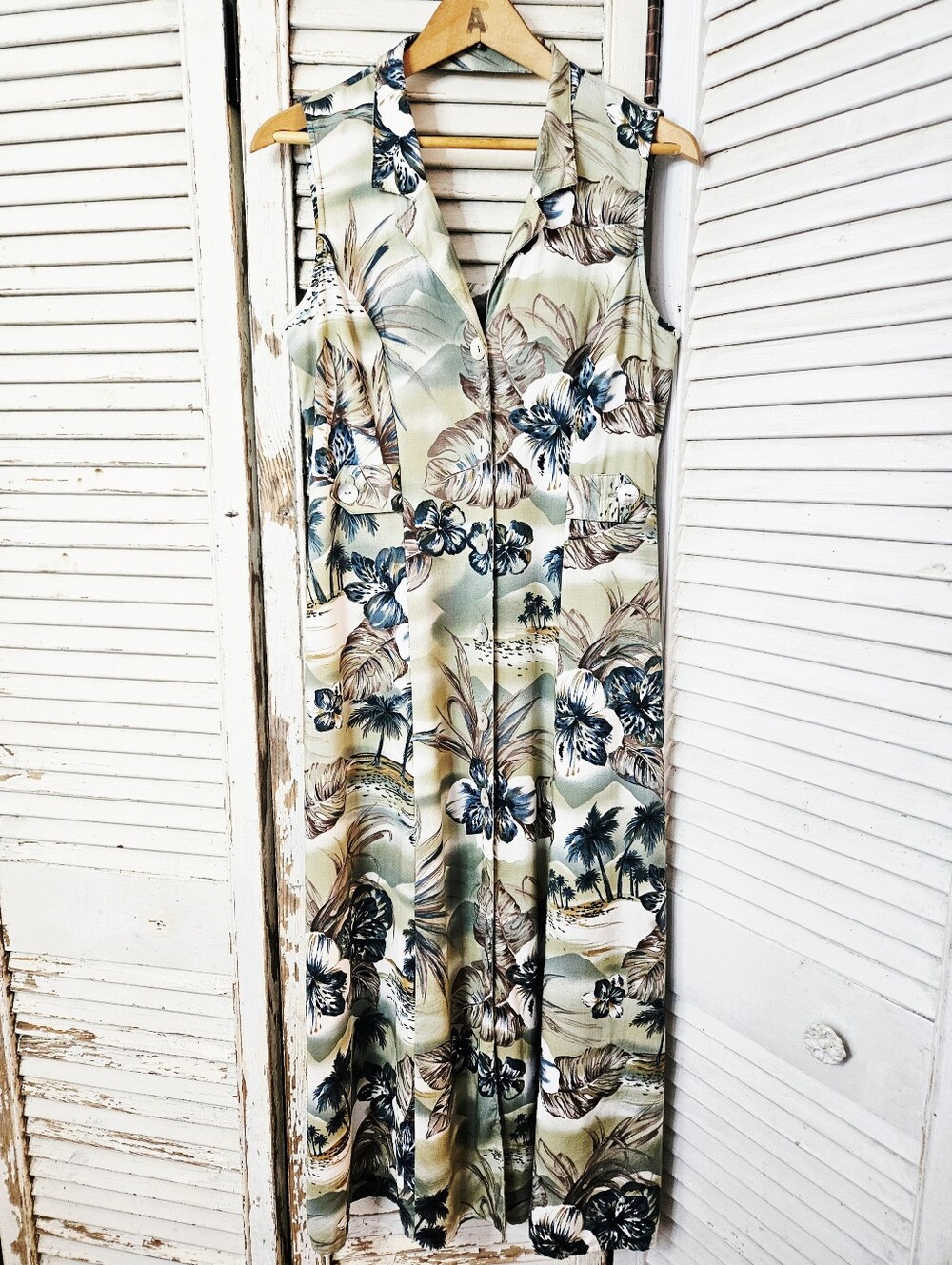 Vintage 90s Teddi Petites Hawaiian Print Button Down Open Back Dress Small/6